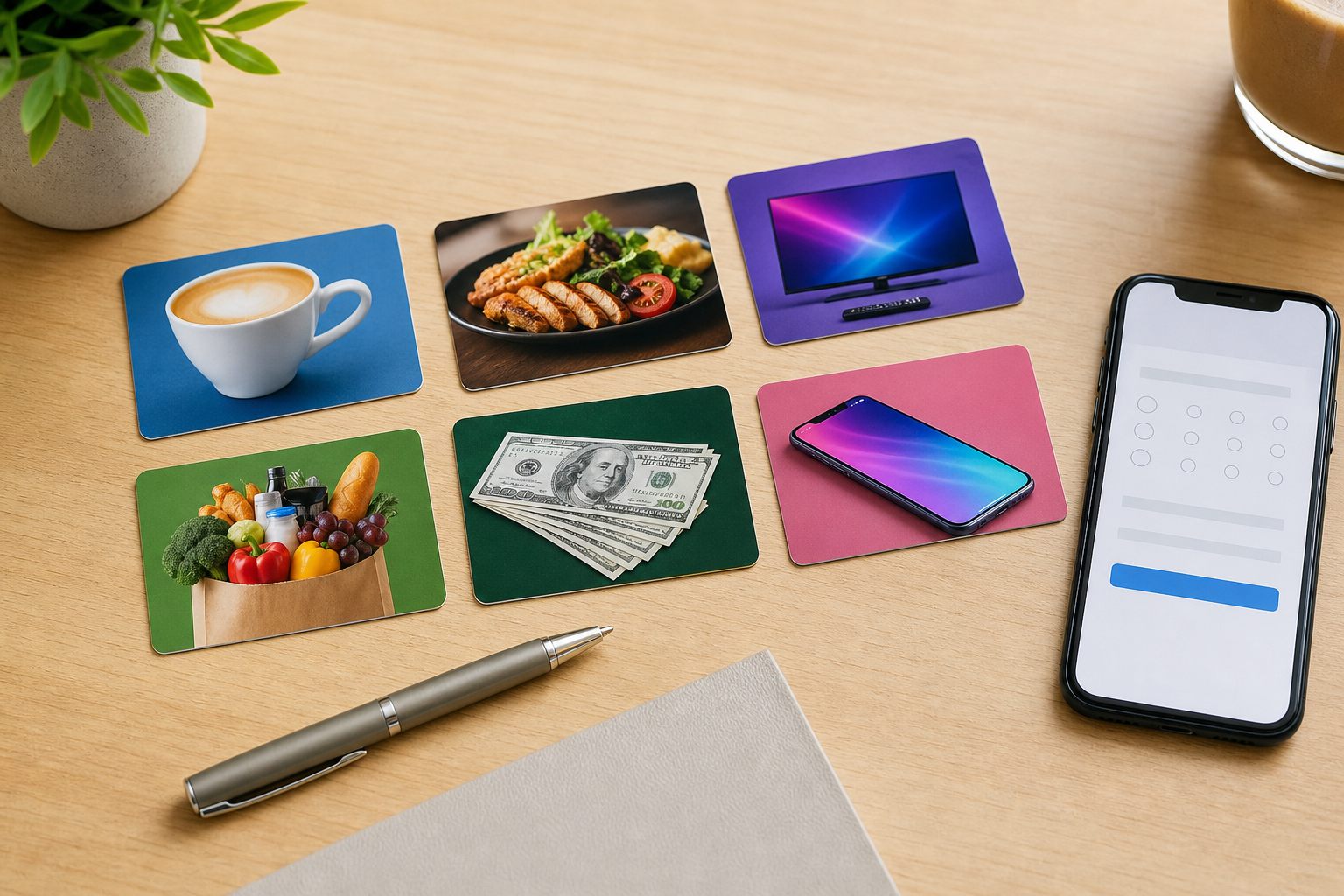 Generic reward cards and survey phone screen